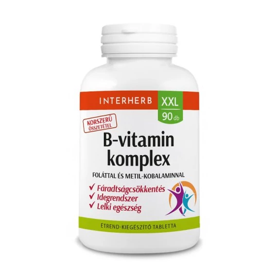 Interherb XXL 90 db B-Vitamin komplex tabletta Foláttal és Metil-Kobalaminnal