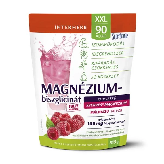 Interherb XXL 90 adag Magnézium-biszglicinát MÁLNAÍZŰ italpor 315g