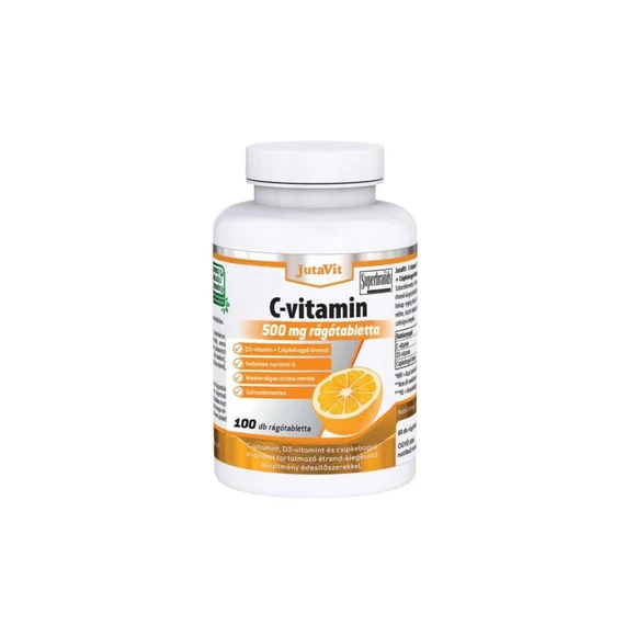 JutaVit C-vitamin 500mg + D3 vitamin + Csipkebogyó kivonat rágótabletta 100db