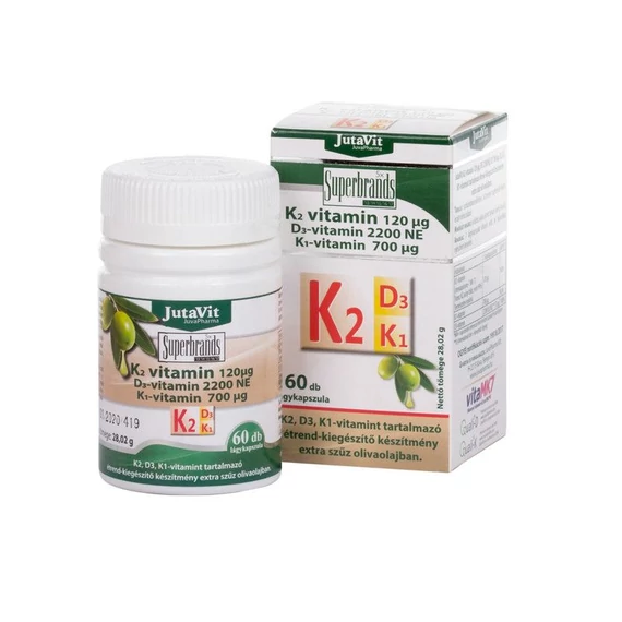 JutaVit K2 (120µg)+ D3(2200NE)+ K1(700µg) vitamin lágyzselatin kapszula 60db
